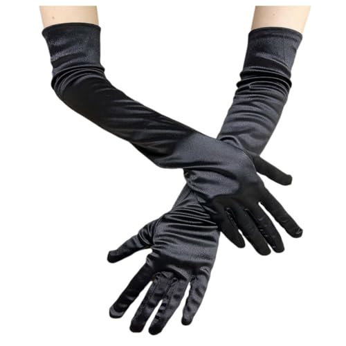BrightGlow Handschuhe Lang Damen Satin 55cm Classic Elegant Abendhandschuhe 1920er Handschuhe Elastic Satinhandschuhe Opera Party Halloween Karneval Kostüm Opernhandschuhe Braut Handschuhe Schwarz von BrightGlow