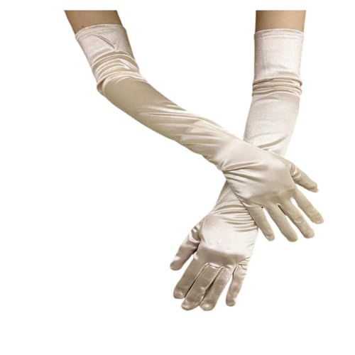 BrightGlow Lange Satin Handschuhe Damen 55cm - Elegant Abendhandschuhe 1920er Classic - Elastic Satinhandschuhe für Opera, Party, Halloween, Karneval, Kostüm, Braut - Sekt von BrightGlow
