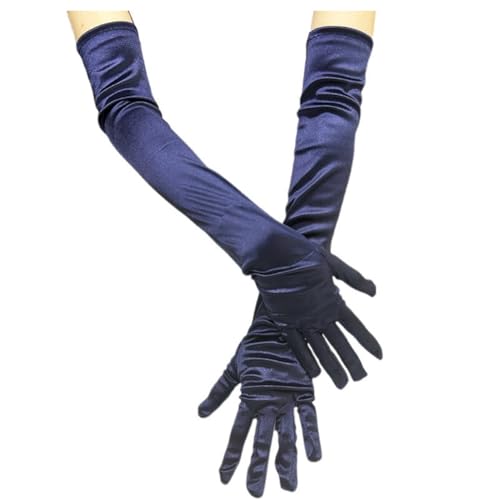 BrightGlow Lang Damen Satin 55cm Classic Elegant Abendhandschuhe 1920er Elastic Satinhandschuhe Opera Party Halloween Karneval Opernhandschuhe Braut Dunkelblau von BrightGlow