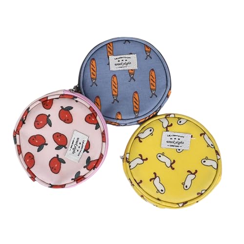 BrightGlow Klein Kleingeldbörse Cartoon Geldbörse Münzbörse Multifunktions-Aufbewahrung mit Reißverschluss Rundes Münzetui Tragbare Aufbewahrungstaschen für Reisen Kleine Gegenstände Bunt 3 Stück von BrightGlow