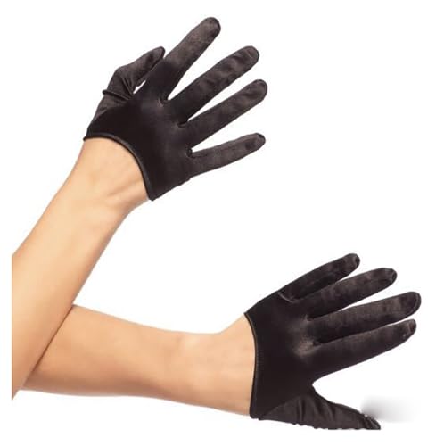 BrightGlow Kurze Half Palm Satin Handschuhe Extra Kurze Halbpalme Kostüme Abend Cosplay Bar Bühne Show Party Nachtclub Handschuhe Satinhandschuhe Schwarz von BrightGlow