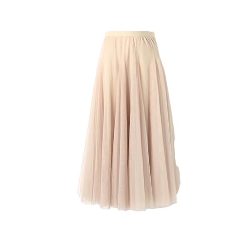 BrightGlow Langer Maxi-Tüllrock Damen A-Linie Midi Rock Unterrock Lagenrock Faltenrock Damen-Tüllrock mit hoher Taille Bühnenkleid Mesh Tutu Röcke für Hochzeit Party Aprikose XS von BrightGlow