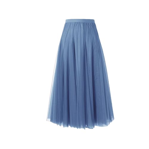 BrightGlow Langer Maxi-Tüllrock Damen A-Linie Midi Rock Unterrock Lagenrock Faltenrock Damen-Tüllrock mit hoher Taille Bühnenkleid Mesh Tutu Röcke für Hochzeit Party Blau#1 S von BrightGlow