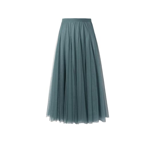 BrightGlow Langer Maxi-Tüllrock Damen A-Linie Midi Rock Unterrock Lagenrock Faltenrock Damen-Tüllrock mit hoher Taille Bühnenkleid Mesh Tutu Röcke für Hochzeit Party Blau L von BrightGlow