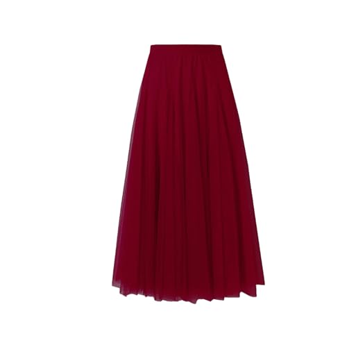 BrightGlow Langer Maxi-Tüllrock Damen A-Linie Midi Rock Unterrock Lagenrock Faltenrock Damen-Tüllrock mit hoher Taille Bühnenkleid Mesh Tutu Röcke für Hochzeit Party Burgunderrot M von BrightGlow