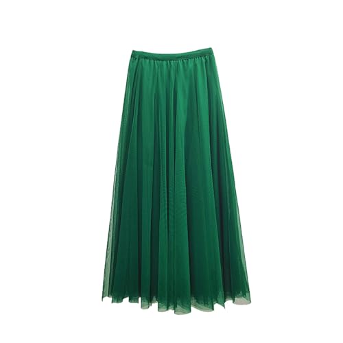 BrightGlow Langer Maxi-Tüllrock Damen A-Linie Midi Rock Unterrock Lagenrock Faltenrock Damen-Tüllrock mit hoher Taille Bühnenkleid Mesh Tutu Röcke für Hochzeit Party Dunkelgrün# XXL von BrightGlow