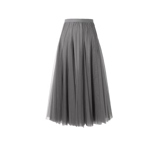 BrightGlow Langer Maxi-Tüllrock Damen A-Linie Midi Rock Unterrock Lagenrock Faltenrock Damen-Tüllrock mit hoher Taille Bühnenkleid Mesh Tutu Röcke für Hochzeit Party Grau M von BrightGlow