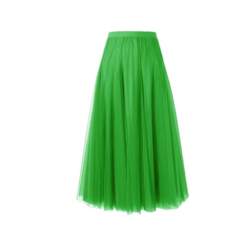 BrightGlow Langer Maxi-Tüllrock Damen A-Linie Midi Rock Unterrock Lagenrock Faltenrock Damen-Tüllrock mit hoher Taille Bühnenkleid Mesh Tutu Röcke für Hochzeit Party Hellgrün XL von BrightGlow