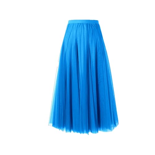 BrightGlow Langer Maxi-Tüllrock Damen A-Linie Midi Rock Unterrock Lagenrock Faltenrock Damen-Tüllrock mit hoher Taille Bühnenkleid Mesh Tutu Röcke für Hochzeit Party Himmelblau XS von BrightGlow