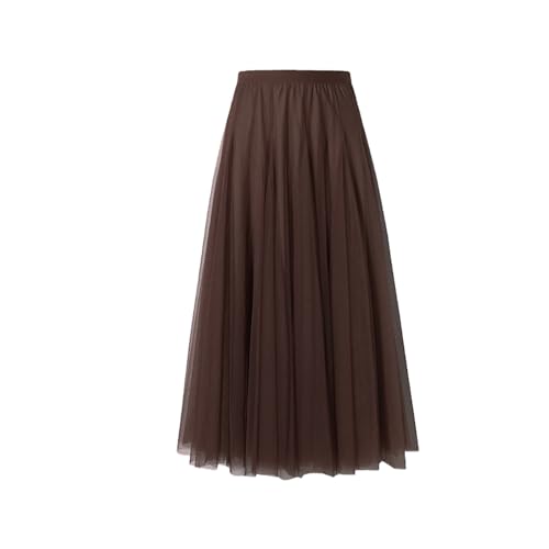 BrightGlow Langer Maxi-Tüllrock Damen A-Linie Midi Rock Unterrock Lagenrock Faltenrock Damen-Tüllrock mit hoher Taille Bühnenkleid Mesh Tutu Röcke für Hochzeit Party Kaffee XL von BrightGlow