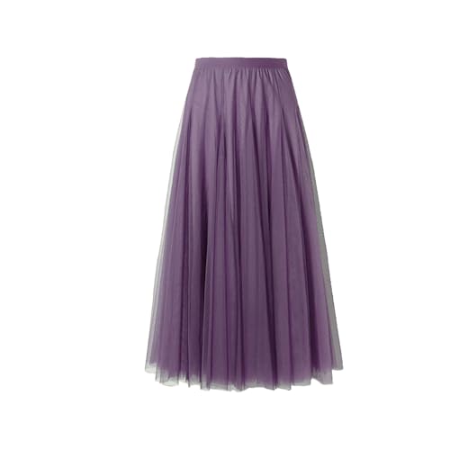 BrightGlow Langer Maxi-Tüllrock Damen A-Linie Midi Rock Unterrock Lagenrock Faltenrock Damen-Tüllrock mit hoher Taille Bühnenkleid Mesh Tutu Röcke für Hochzeit Party Lila S von BrightGlow