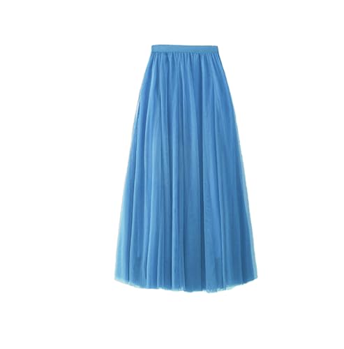BrightGlow Langer Maxi-Tüllrock Damen A-Linie Midi Rock Unterrock Lagenrock Faltenrock Damen-Tüllrock mit hoher Taille Bühnenkleid Mesh Tutu Röcke für Hochzeit Party Marineblau# M von BrightGlow
