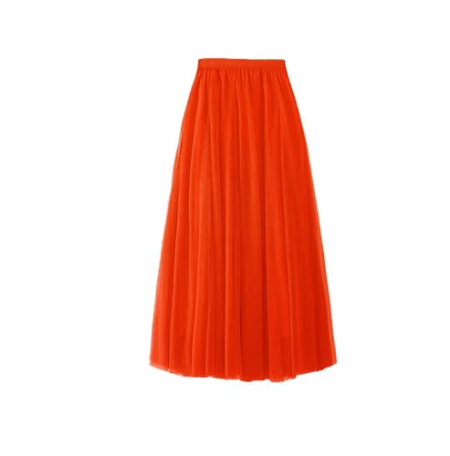 BrightGlow Langer Maxi-Tüllrock Damen A-Linie Midi Rock Unterrock Lagenrock Faltenrock Damen-Tüllrock mit hoher Taille Bühnenkleid Mesh Tutu Röcke für Hochzeit Party Orange XL von BrightGlow