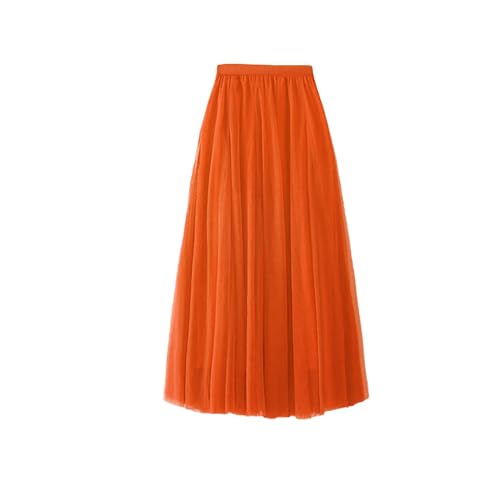 BrightGlow Langer Maxi-Tüllrock Damen A-Linie Midi Rock Unterrock Lagenrock Faltenrock Damen-Tüllrock mit hoher Taille Bühnenkleid Mesh Tutu Röcke für Hochzeit Party Orange# XXL von BrightGlow