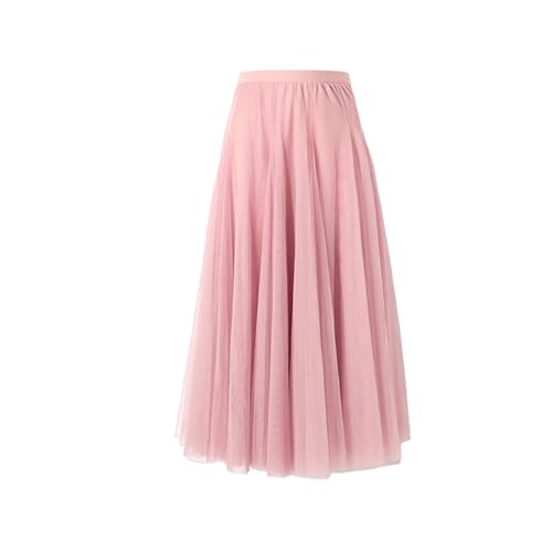 BrightGlow Langer Maxi-Tüllrock Damen A-Linie Midi Rock Unterrock Lagenrock Faltenrock Damen-Tüllrock mit hoher Taille Bühnenkleid Mesh Tutu Röcke für Hochzeit Party Rosa M von BrightGlow