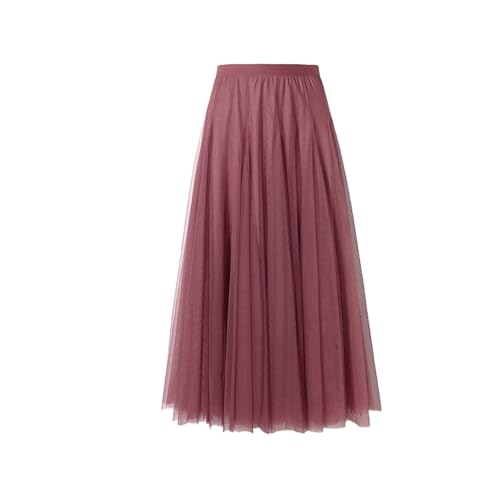 BrightGlow Langer Maxi-Tüllrock Damen A-Linie Midi Rock Unterrock Lagenrock Faltenrock Damen-Tüllrock mit hoher Taille Bühnenkleid Mesh Tutu Röcke für Hochzeit Party Rot#1 M von BrightGlow