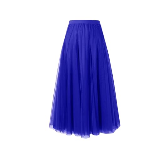 BrightGlow Langer Maxi-Tüllrock Damen A-Linie Midi Rock Unterrock Lagenrock Faltenrock Damen-Tüllrock mit hoher Taille Bühnenkleid Mesh Tutu Röcke für Hochzeit Party Saphirblau XS von BrightGlow