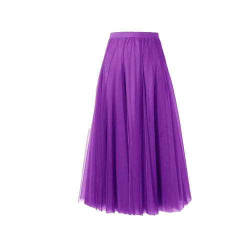 BrightGlow Langer Maxi-Tüllrock Damen A-Linie Midi Rock Unterrock Lagenrock Faltenrock Damen-Tüllrock mit hoher Taille Bühnenkleid Mesh Tutu Röcke für Hochzeit Party Violett#1 XXL von BrightGlow