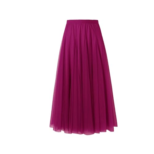 BrightGlow Langer Maxi-Tüllrock Damen A-Linie Midi Rock Unterrock Lagenrock Faltenrock Damen-Tüllrock mit hoher Taille Bühnenkleid Mesh Tutu Röcke für Hochzeit Party Violett#3 XXL von BrightGlow