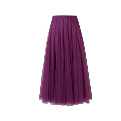 BrightGlow Langer Maxi-Tüllrock Damen A-Linie Midi Rock Unterrock Lagenrock Faltenrock Damen-Tüllrock mit hoher Taille Bühnenkleid Mesh Tutu Röcke für Hochzeit Party Violett M von BrightGlow