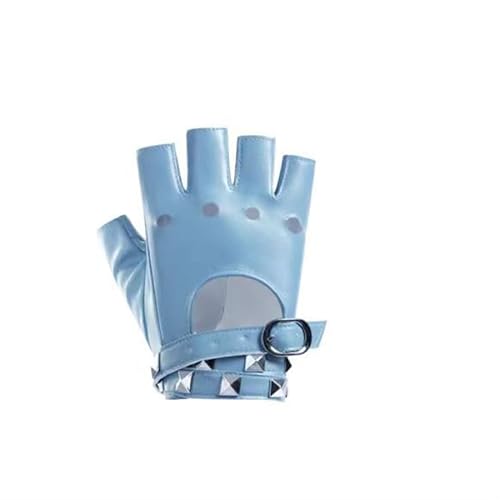 BrightGlow Punk Handschuhe Damen Nieten Halbfinger Handschuhe Fingerlose Rock Handschuhe Stilvolle Leder Handschuhe Fingerfrei Disco Kostüm Zubehör für Tanz Performance Pole Dance Party Blau 1 Paar von BrightGlow