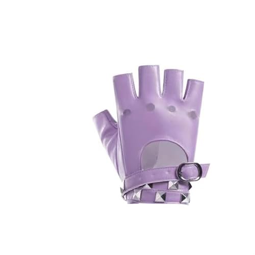 BrightGlow Punk Handschuhe Damen Nieten Halbfinger Handschuhe Fingerlose Rock Handschuhe Stilvolle Leder Handschuhe Fingerfrei Disco Kostüm Zubehör für Tanz Performance Pole Dance Party Lila 1 Paar von BrightGlow