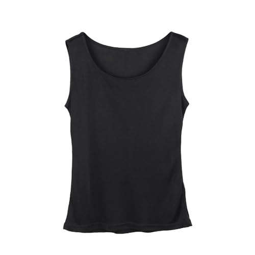 BrightGlow Top Damen Tank Top aus Seide ärmelloses T-Shirts Bequeme Unterhemden Elegantes Unterwäsche Frauen Seidentop Ärmellos mit Rundhals Sexy Seide Unterhemd Top Damen-Tanktop Schwarz L von BrightGlow
