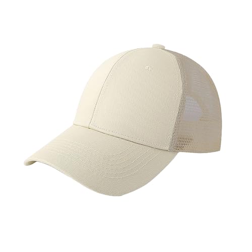 BrightGlow Unisex Mesh Cap Kinder Basecap Atmungsaktiv Trucker Cap Sommersportmütze Pferdeschwanz Sonnenhut mit Loch Einstellbar Baseballkappe für Outdoor Mädchen Jungen Beige Einheitsgröße von BrightGlow