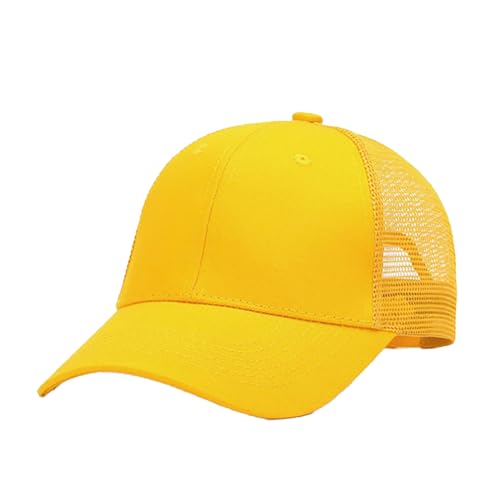 BrightGlow Unisex Mesh Cap Kinder Basecap Atmungsaktiv Trucker Cap Sommersportmütze Pferdeschwanz Sonnenhut mit Loch Einstellbar Baseballkappe für Outdoor Mädchen Jungen Gelb Einheitsgröße von BrightGlow