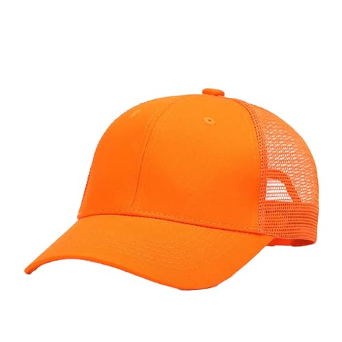 BrightGlow Unisex Mesh Cap Kinder Basecap Atmungsaktiv Trucker Cap Sommersportmütze Pferdeschwanz Sonnenhut mit Loch Einstellbar Baseballkappe für Outdoor Mädchen Jungen Orange Einheitsgröße von BrightGlow