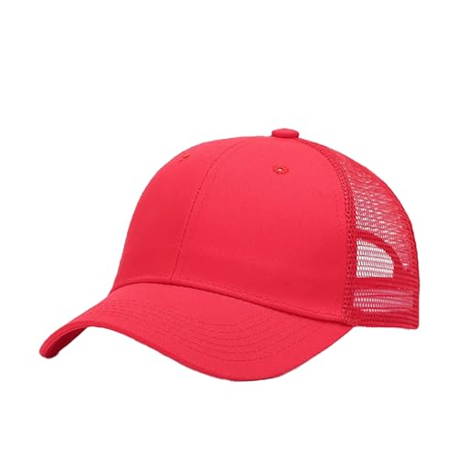 BrightGlow Unisex Mesh Cap Kinder Basecap Atmungsaktiv Trucker Cap Sommersportmütze Pferdeschwanz Sonnenhut mit Loch Einstellbar Baseballkappe für Outdoor Mädchen Jungen Rot Einheitsgröße von BrightGlow