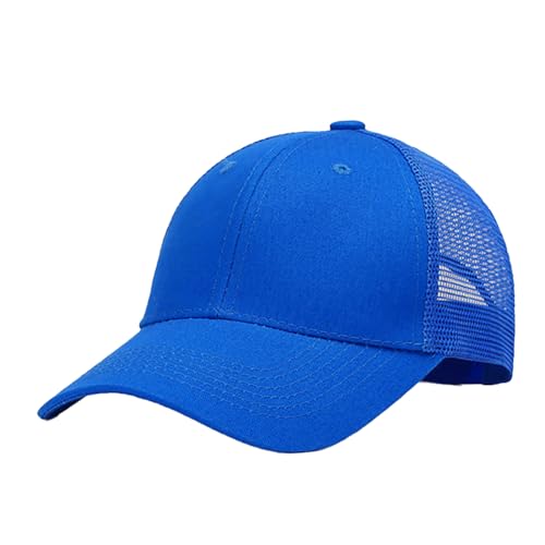 BrightGlow Unisex Mesh Cap Kinder Basecap Atmungsaktiv Trucker Cap Sommersportmütze Pferdeschwanz Sonnenhut mit Loch Einstellbar Baseballkappe für Outdoor Mädchen Jungen Saphirblau Einheitsgröße von BrightGlow