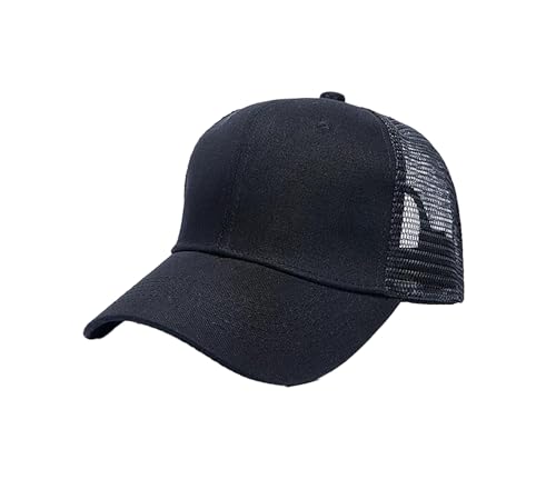 BrightGlow Unisex Mesh Cap Kinder Basecap Atmungsaktiv Trucker Cap Sommersportmütze Pferdeschwanz Sonnenhut mit Loch Einstellbar Baseballkappe für Outdoor Mädchen Jungen Schwarz Einheitsgröße von BrightGlow