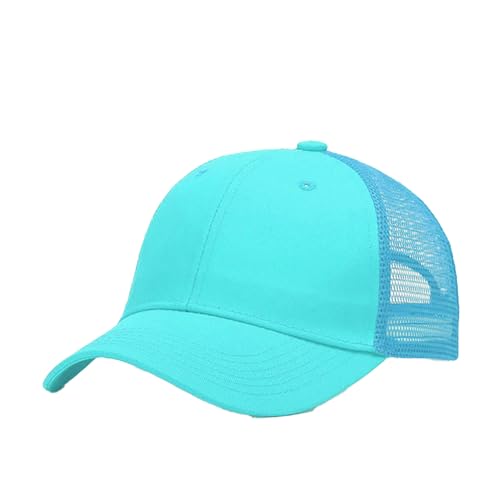 BrightGlow Unisex Mesh Cap Kinder Basecap Atmungsaktiv Trucker Cap Sommersportmütze Pferdeschwanz Sonnenhut mit Loch Einstellbar Baseballkappe für Outdoor Mädchen Jungen Seeblau Einheitsgröße von BrightGlow