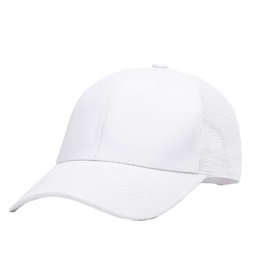 BrightGlow Unisex Mesh Cap Kinder Basecap Atmungsaktiv Trucker Cap Sommersportmütze Pferdeschwanz Sonnenhut mit Loch Einstellbar Baseballkappe für Outdoor Mädchen Jungen Weiß Einheitsgröße von BrightGlow