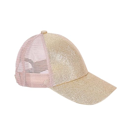 BrightGlow Unisex Mesh Cap Kinder Glitzern Mesh Baseball Cap Sonnenhut Junge Mädchen Einstellbar Sommersportmütze Pferdeschwanz Baseballkappe Baseball für Kinder Gold Einheitsgröße von BrightGlow