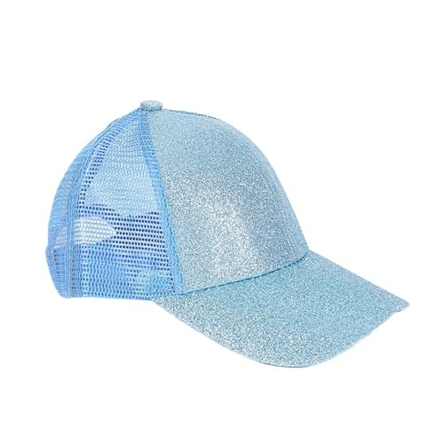 BrightGlow Unisex Mesh Cap Kinder Glitzern Mesh Baseball Cap Sonnenhut Junge Mädchen Einstellbar Sommersportmütze Pferdeschwanz Baseballkappe Baseball für Kinder Himmelblau Einheitsgröße von BrightGlow