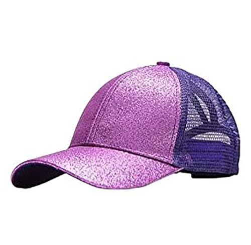 BrightGlow Unisex Mesh Cap Kinder Glitzern Mesh Baseball Cap Sonnenhut Junge Mädchen Einstellbar Sommersportmütze Pferdeschwanz Baseballkappe Baseball für Kinder Lila Einheitsgröße von BrightGlow