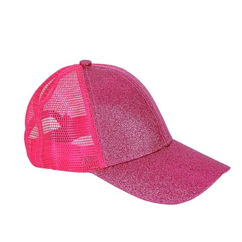 BrightGlow Unisex Mesh Cap Kinder Glitzern Mesh Baseball Cap Sonnenhut Junge Mädchen Einstellbar Sommersportmütze Pferdeschwanz Baseballkappe Baseball für Kinder Rose#1 Einheitsgröße von BrightGlow
