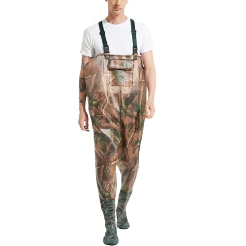 BrightGlow Wathose Herren Damen Atmungsaktive Neopren Wathose mit Rutschfesten Gummistiefeln Composite PVC Angelhose Crosswater Waders für Angeln, Wassersport, Outdoor Aktivitäten Tarnung 4XL von BrightGlow