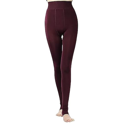 BrightGlow Winter Warm Leggings Thermo Leggings Thermoleggings Perlensamt Gefüttert Dick Hohe Taille Elastische Winterleggings 300g Stretch-Leggings Winter-Hose Strumpfhosen für Damen Burgunderrot von BrightGlow