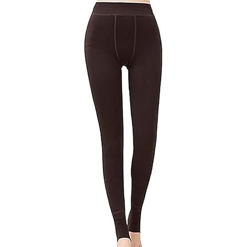 BrightGlow Winter Warm Leggings Thermo Leggings Thermoleggings Perlensamt Gefüttert Dick Hohe Taille Elastische Winterleggings 300g Stretch-Leggings Winter-Hose Strumpfhosen für Damen Frauen Kaffee von BrightGlow