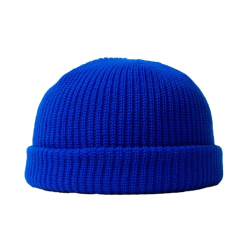 BrightGlow Wintermütze für Herren und Damen Trawler Beanie Watch Hat Roll-up Edge Skullcap Kurze Fischermütze mit Strickbündchen Beanie-Mütze Warm Skimütze Acryl-Strickmütze Blau Erwachsene von BrightGlow
