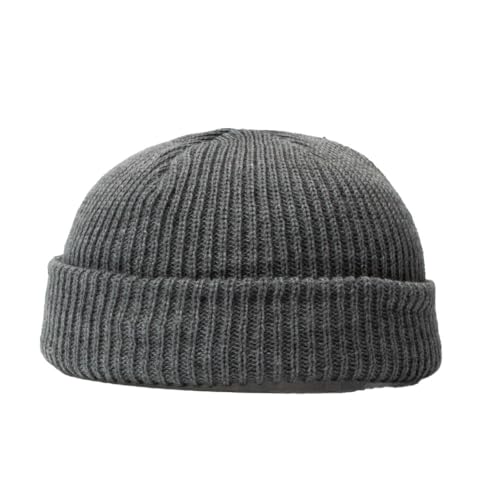 BrightGlow Wintermütze für Herren und Damen Trawler Beanie Watch Hat Roll-up Edge Skullcap Kurze Fischermütze mit Strickbündchen Beanie-Mütze Warm Skimütze Acryl-Strickmütze Dunkelgrau Erwachsene von BrightGlow