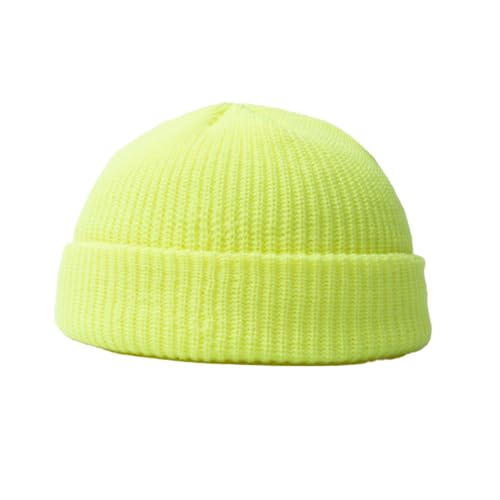 BrightGlow Wintermütze für Herren und Damen Trawler Beanie Watch Hat Roll-up Edge Skullcap Kurze Fischermütze mit Strickbündchen Beanie-Mütze Warm Skimütze Acryl-Strickmütze Gelb#1 Erwachsene von BrightGlow