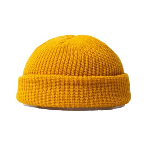 BrightGlow Wintermütze für Herren und Damen Trawler Beanie Watch Hat Roll-up Edge Skullcap Kurze Fischermütze mit Strickbündchen Beanie-Mütze Warm Skimütze Acryl-Strickmütze Gelb Erwachsene von BrightGlow