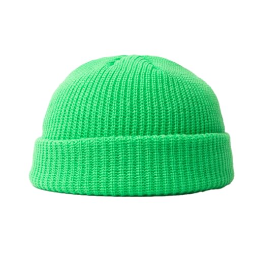 BrightGlow Wintermütze für Herren und Damen Trawler Beanie Watch Hat Roll-up Edge Skullcap Kurze Fischermütze mit Strickbündchen Beanie-Mütze Warm Skimütze Acryl-Strickmütze Grün Erwachsene von BrightGlow