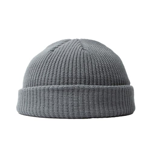 BrightGlow Wintermütze für Herren und Damen Trawler Beanie Watch Hat Roll-up Edge Skullcap Kurze Fischermütze mit Strickbündchen Beanie-Mütze Warm Skimütze Acryl-Strickmütze Hellgrau Erwachsene von BrightGlow