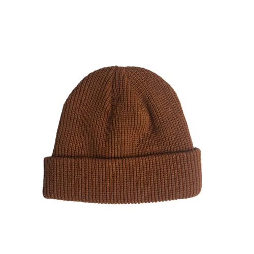 BrightGlow Wintermütze für Herren und Damen Trawler Beanie Watch Hat Roll-up Edge Skullcap Kurze Fischermütze mit Strickbündchen Beanie-Mütze Warm Skimütze Acryl-Strickmütze Karamell Erwachsene von BrightGlow