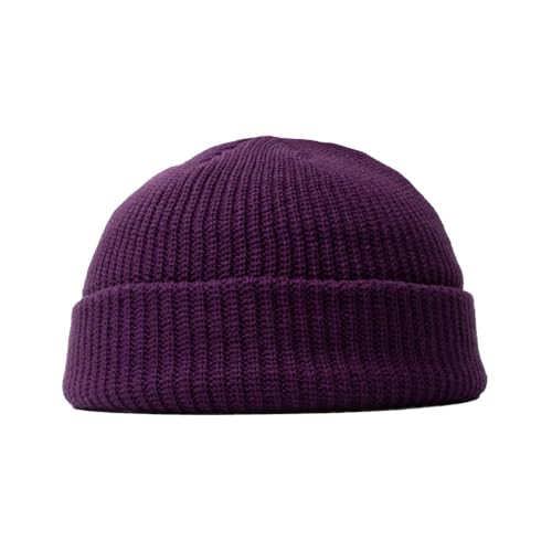 BrightGlow Wintermütze für Herren und Damen Trawler Beanie Watch Hat Roll-up Edge Skullcap Kurze Fischermütze mit Strickbündchen Beanie-Mütze Warm Skimütze Acryl-Strickmütze Lila Erwachsene von BrightGlow